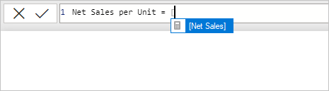 Screenshot of open bracket showing measures to add to the formula.