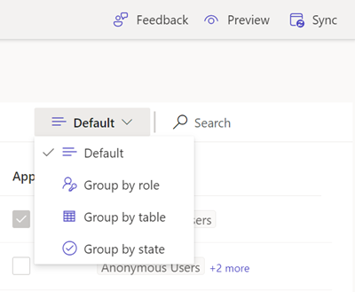 Group or filter table permissions.