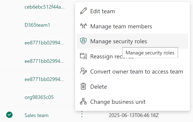 Screenshot of managing security roles.