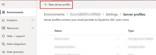 Create a new server profile Screenshot of creating a new server profile.