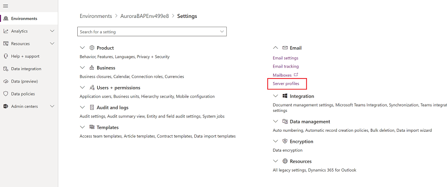 Email server profile setting Screenshot of email server profile setting.