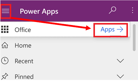 Select site map to access app switcher Select the site map button to access the app switcher.
