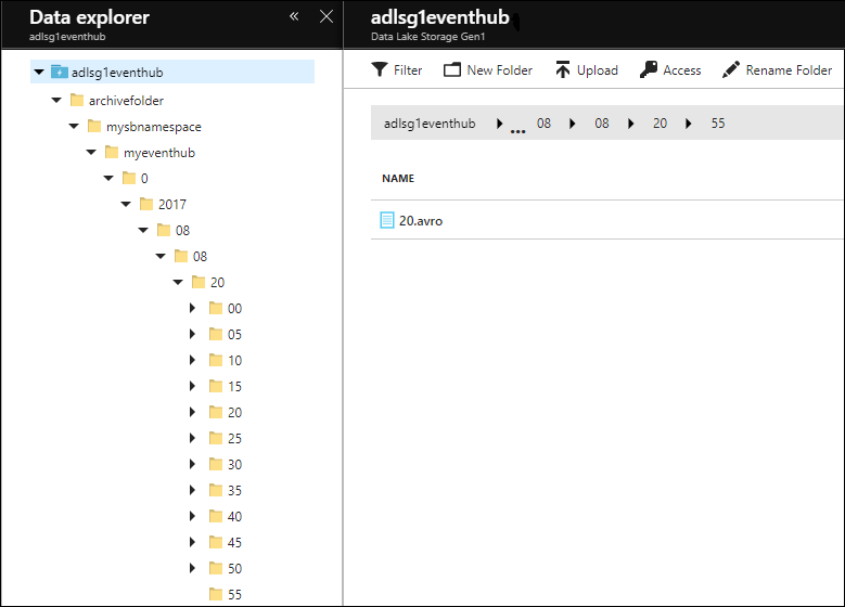 Sample EventHub data in Data Lake Storage Gen1