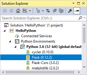 Flask library installed and showing in Solution Explorer