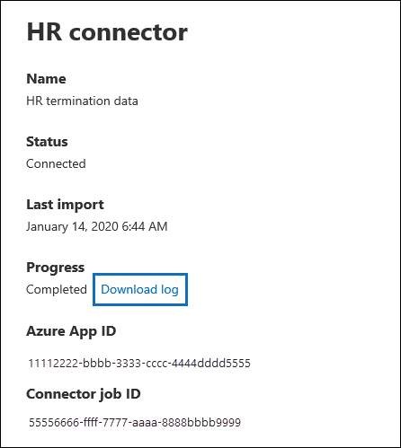HR connector flyout page with properties and status.