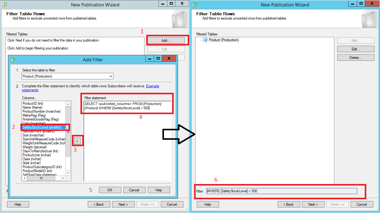 "Filter Table Flows" page and "Add Filter" dialog box