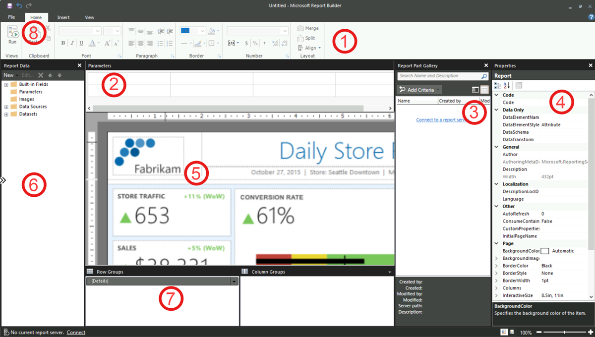 Screenshot of the Report Builder design view.