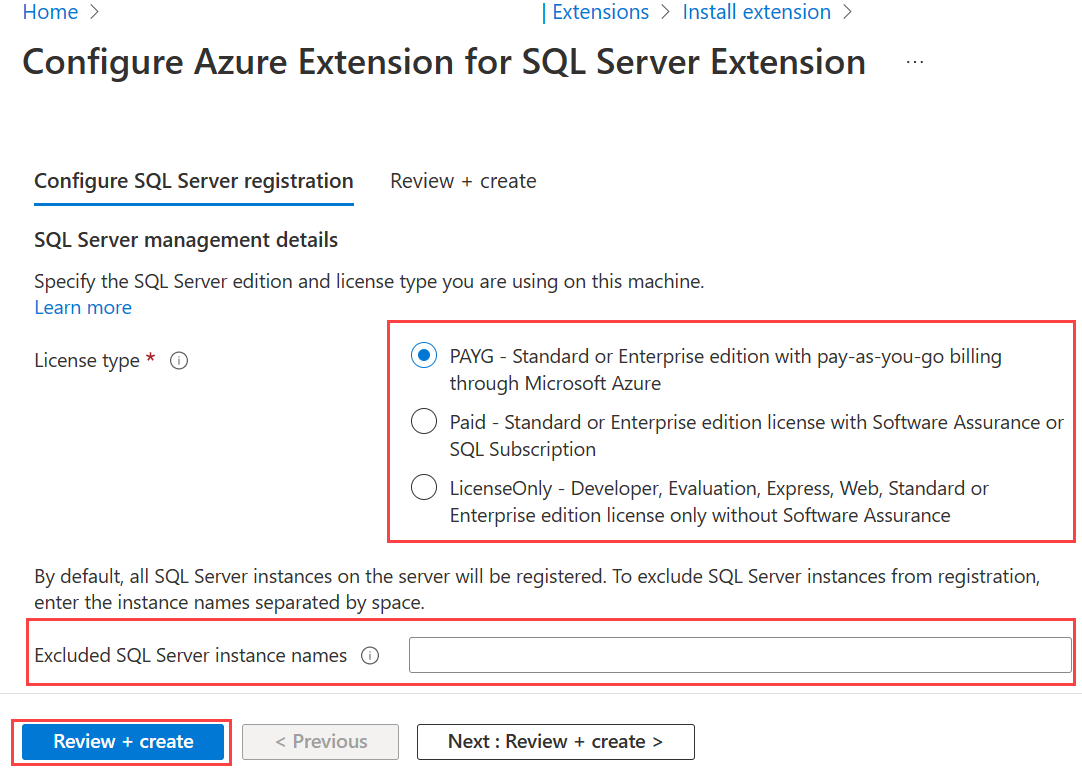 Screenshot for license type and exclude instances.