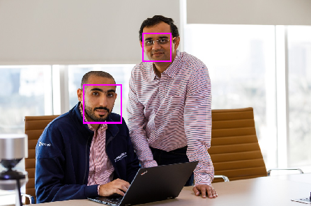 Photograph of two faces highlighted in rectangles.