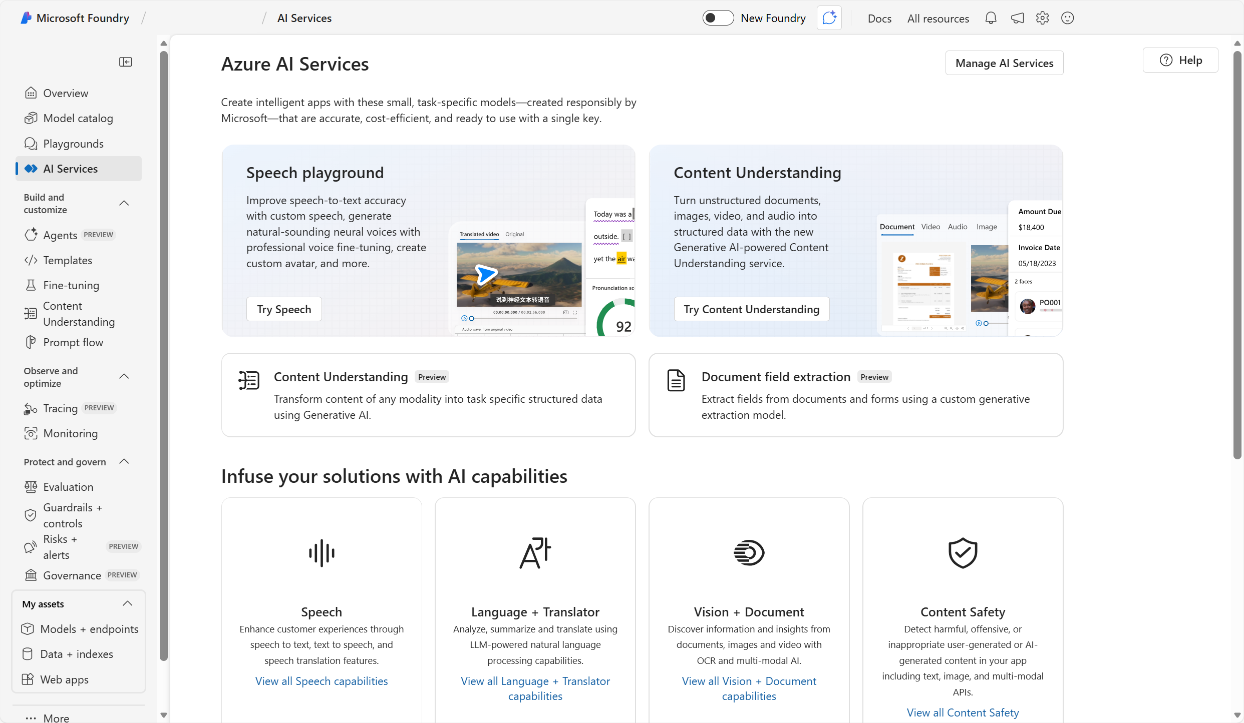 Screenshot of Foundry Tools on Microsoft Foundry.