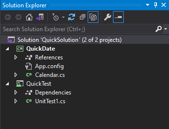 Solution Explorer with two projects in Visual Studio. Screenshot that shows Solution Explorer with two projects.