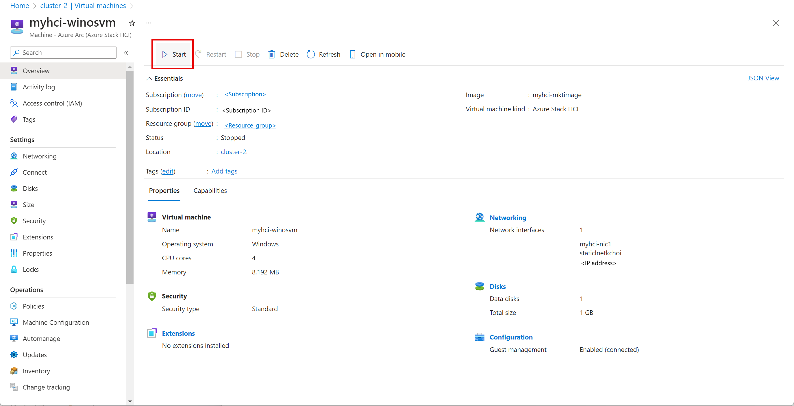 Screenshot della selezione + avvio della macchina virtuale.