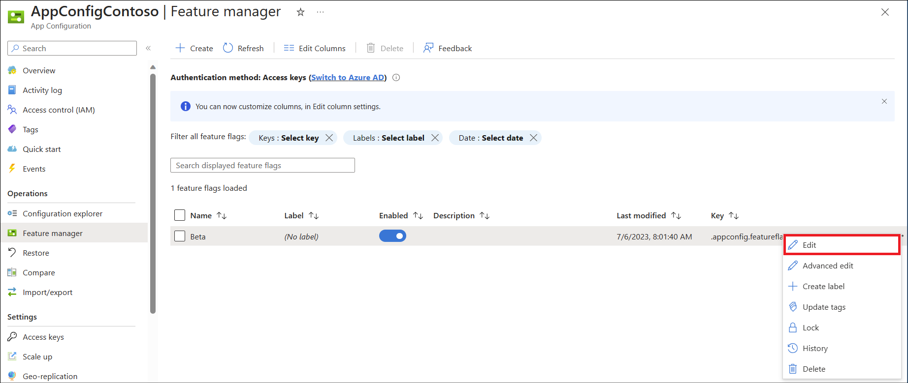 Edit Beta feature flag