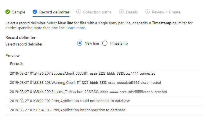 Screenshot that shows uploading and parsing a sample log.