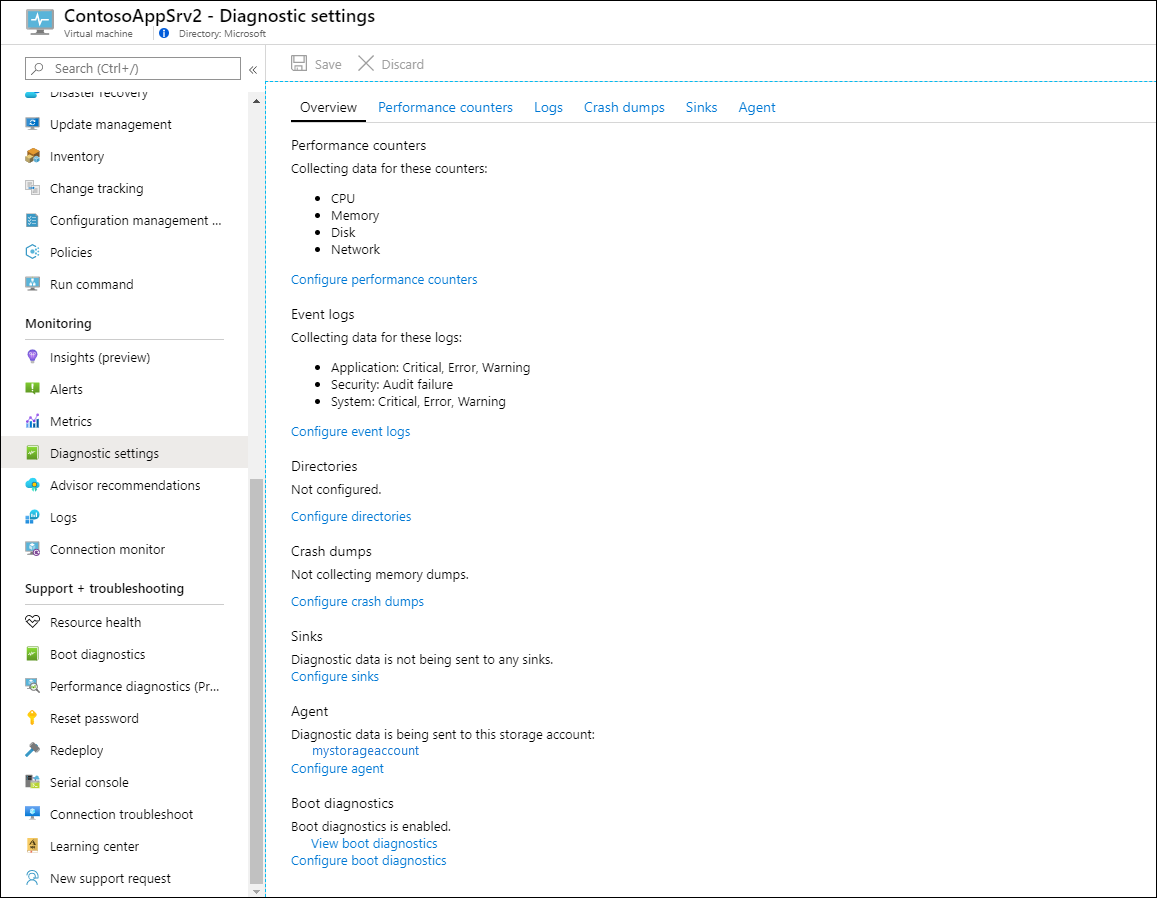 Screenshot that shows Diagnostic settings.