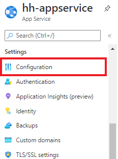 Screenshot that shows selecting Configuration on the left pane.