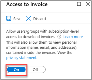 Screenshot che mostra l'opzione Accesso alla fattura attivata.