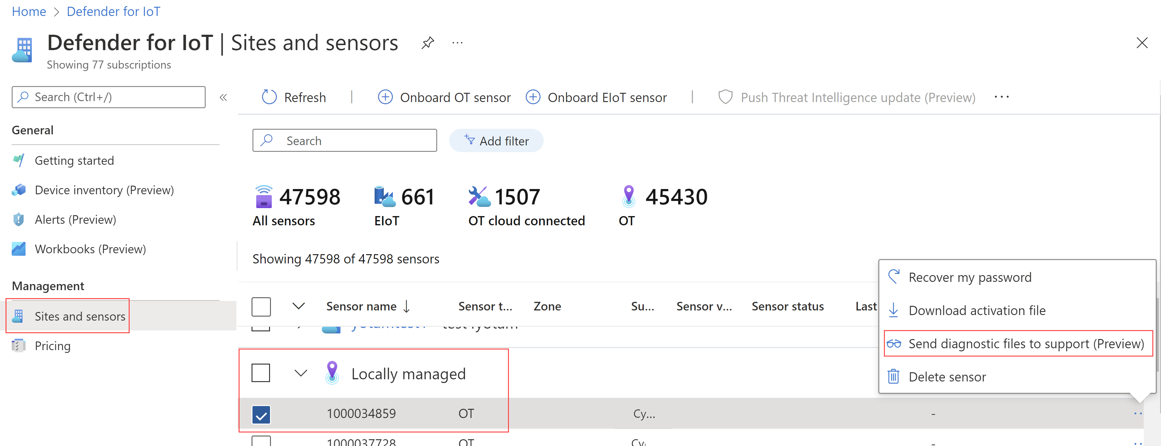 Screenshot dell'opzione Invia file di diagnostica per il supporto.