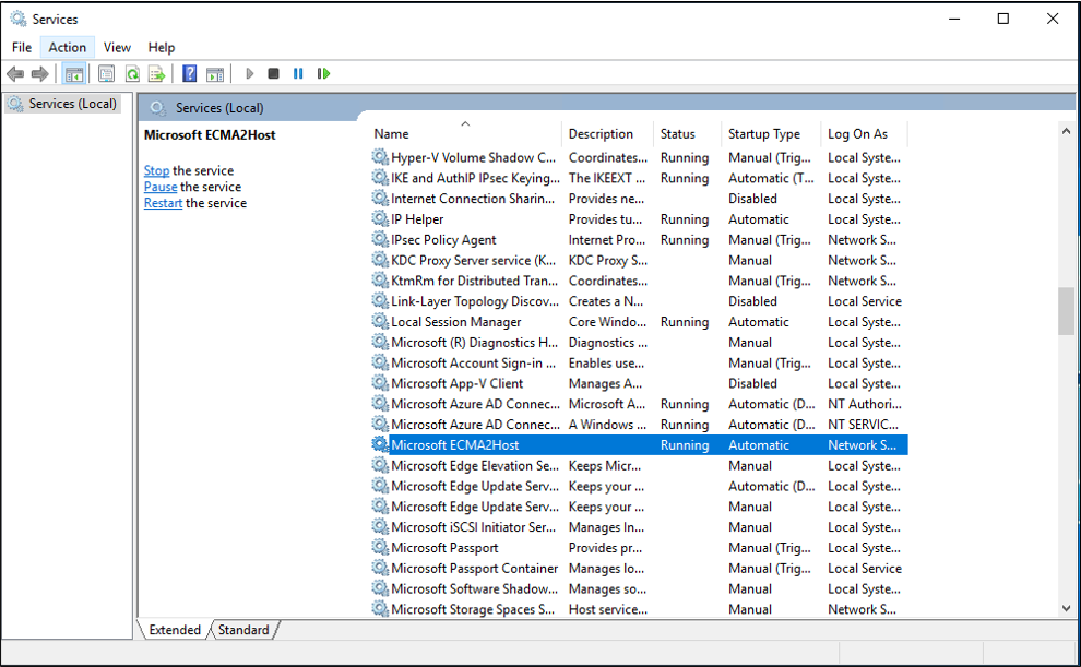 Screenshot that shows the service is running.