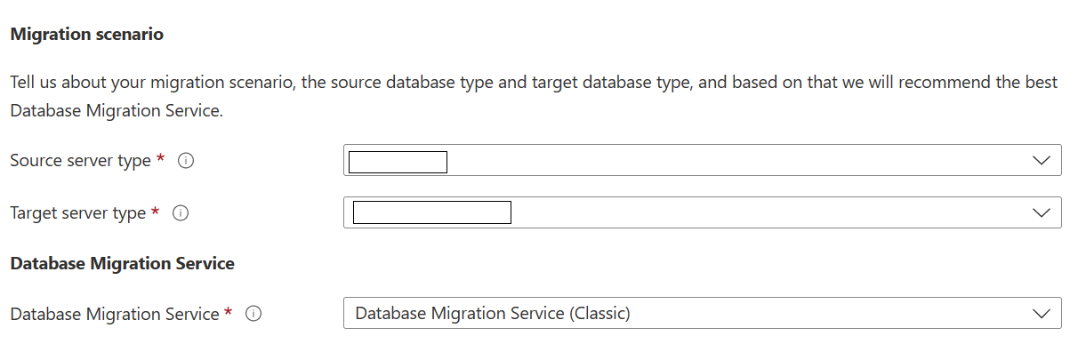 Selezionare Servizio Migrazione del database scenario (versione classica)