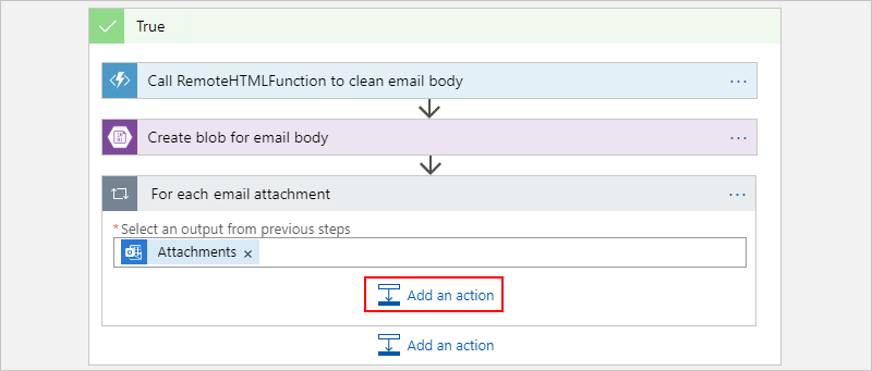 Screenshot che mostra il ciclo con l'opzione Aggiungi un'azione selezionata.