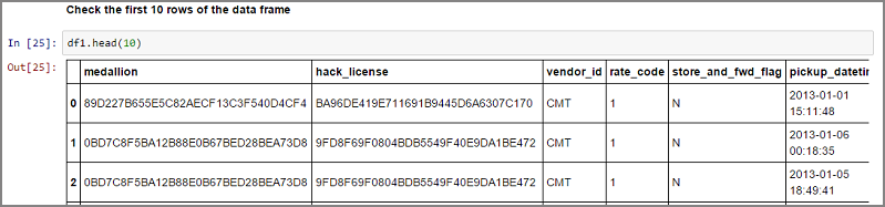 Screenshot of the first 10 rows of data