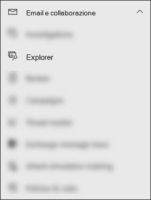 Screenshot della selezione di Explorer nella sezione Email & collaborazione nel portale di Microsoft Defender.