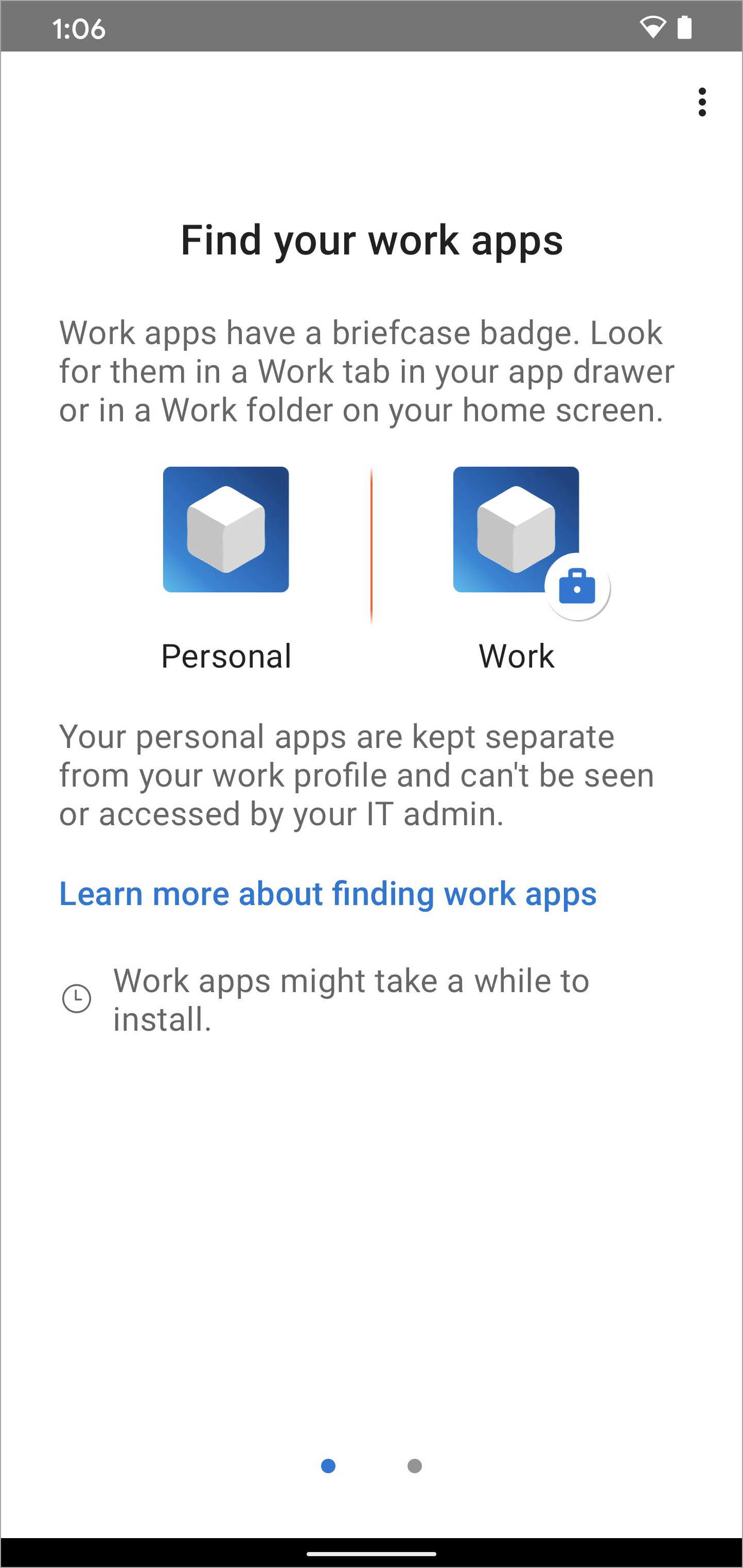 Screenshot della schermata Portale aziendale **Trova le app di lavoro**.
