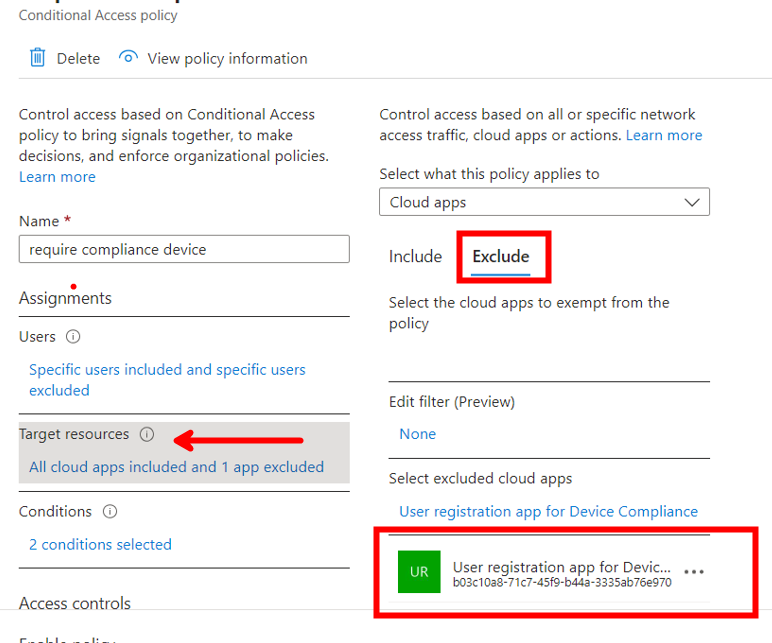 Immagine dell'eccezione Microsoft Entra criteri di accesso condizionale per l'applicazione utente