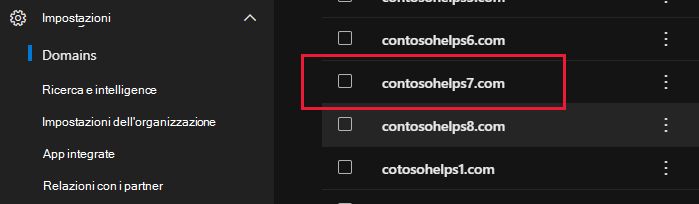 Selezionare il dominio in Microsoft 365.