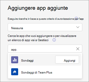 Screenshot che mostra come aggiungere app aggiunte nei criteri di configurazione delle app.