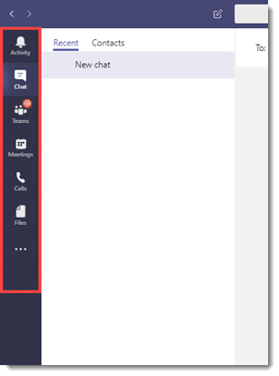 Screenshot che mostra la barra dell'app nel client desktop di Teams