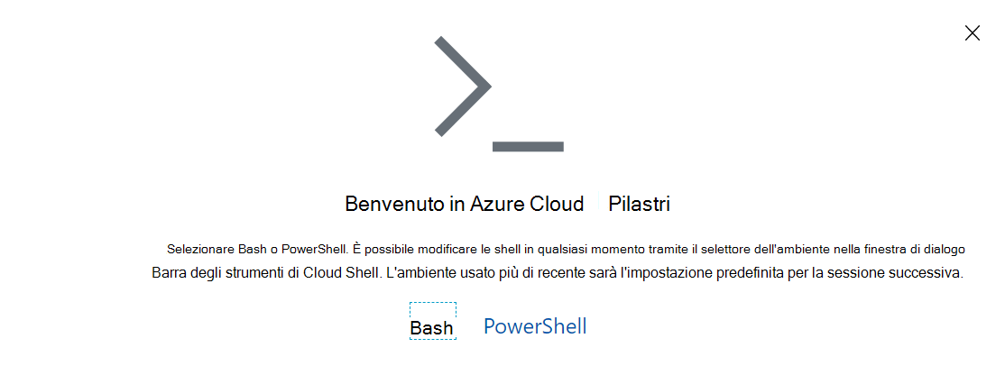 Screenshot della richiesta di Cloud Shell di Azure.
