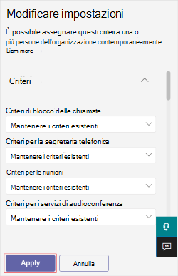 Screenshot che mostra le opzioni per modificare i criteri esistenti.