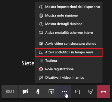 Screenshot che mostra l'opzione Abilita i sottotitoli in tempo reale.
