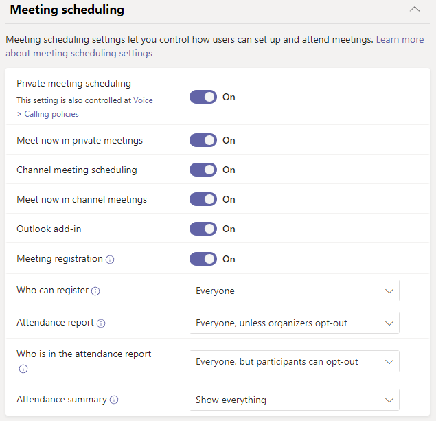Screenshot dei criteri riunione.