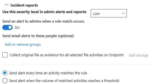 Questo screenshot mostra l'opzione per attivare i report degli eventi imprevisti.