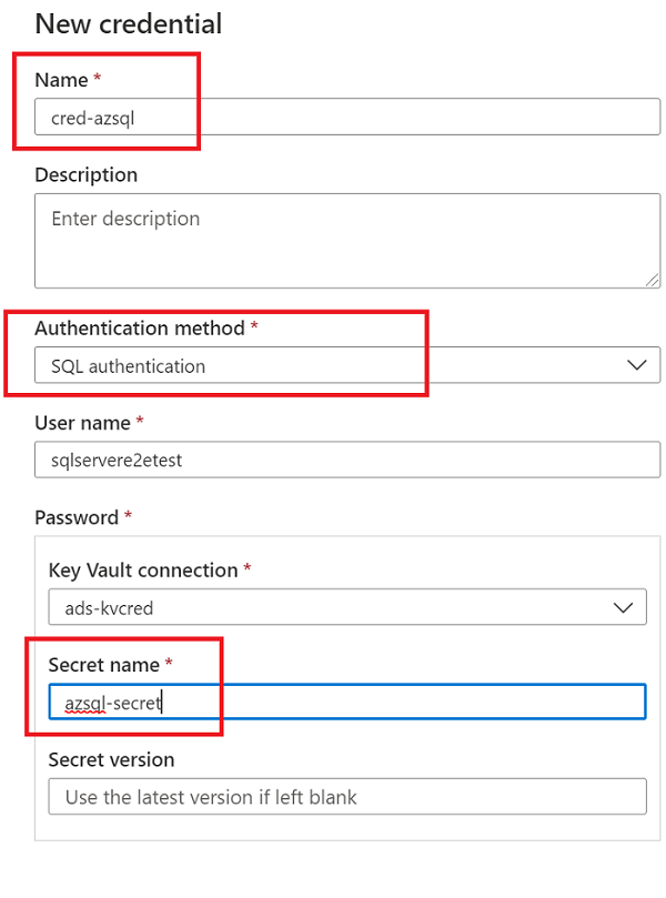 Screenshot che mostra l'opzione key vault per creare un segreto.