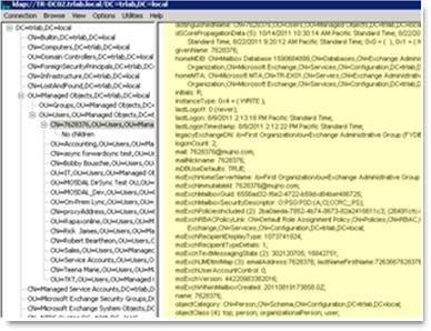 Screenshot del riquadro di spostamento e dei dettagli degli strumenti di supporto di Windows che elencano tutti gli attributi dell'oggetto.