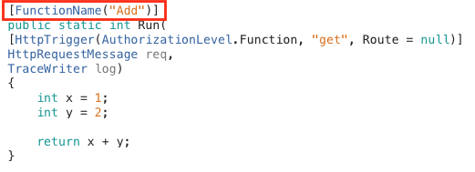 New run method with FunctionName attribute highlighted