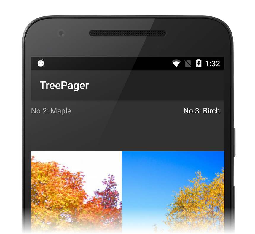 Chiusura dell'app TreePager che mostra una transizione tra visualizzazioni