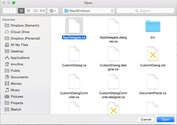 An open dialog box