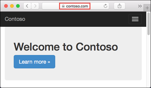 Screenshot che mostra un'app Web con un certificato TLS/SSL personalizzato.