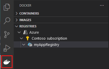 Screenshot dove è mostrato il valore Registries con Azure espanso.