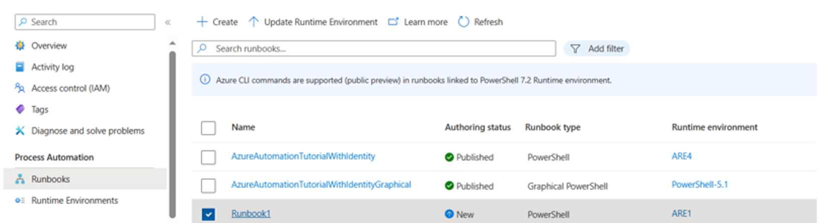 Screenshot che mostra come passare alla pagina Runbook per selezionare il runbook.