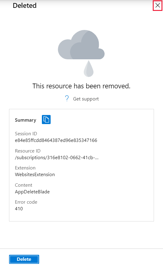 Screenshot che mostra la conferma dell'eliminazione dello slot di distribuzione.