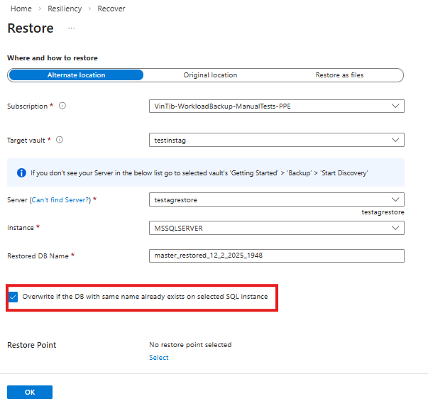 Selezionare Sovrascrivi database