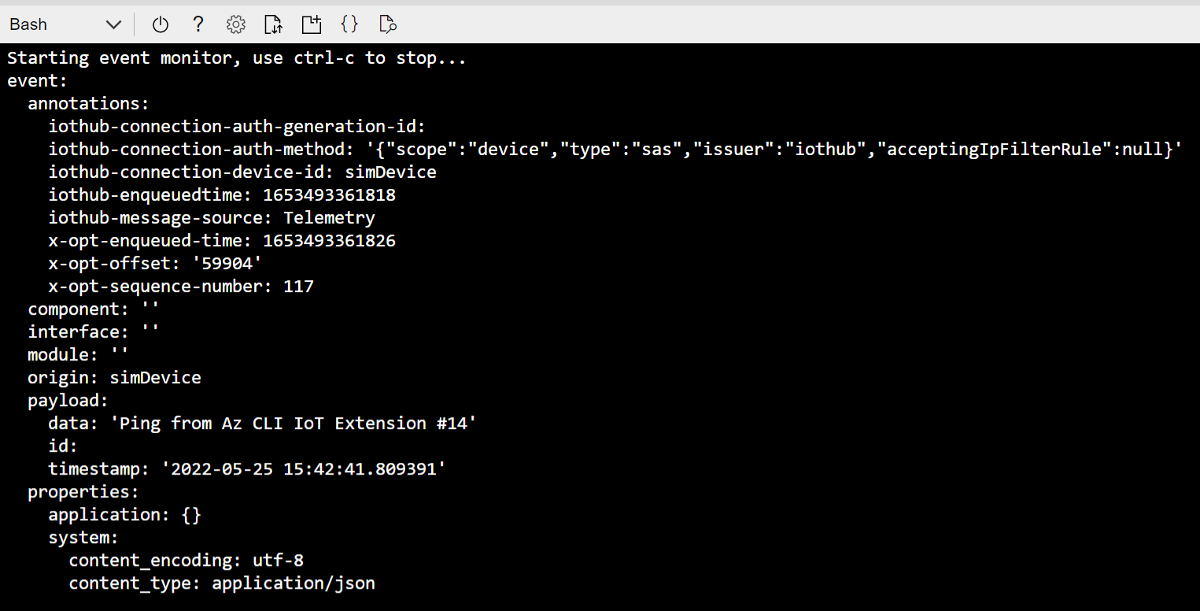 Screenshot degli eventi di monitoraggio su un dispositivo simulato.