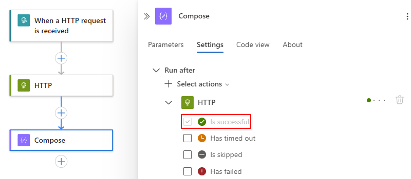 Screenshot che mostra l'esecuzione corrente dopo l'impostazione dello stato su Operazione completata.