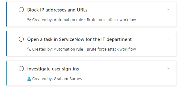 Screenshot che mostra la nuova attività alla fine dell'elenco di attività.